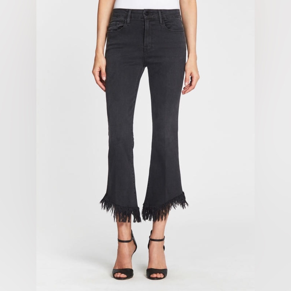 FRAME Le High Straight Crop Frayed Hem Jeans Dark Wash Size 26 - Picture 1 of 16